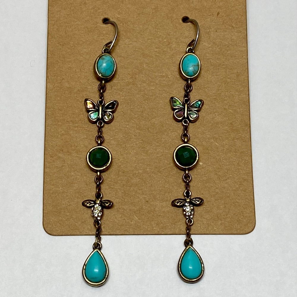 Native American Style Turquoise Earrings Butterfly Dragonfly 3" Dangle‎ Drop GUC - Picture 6 of 7